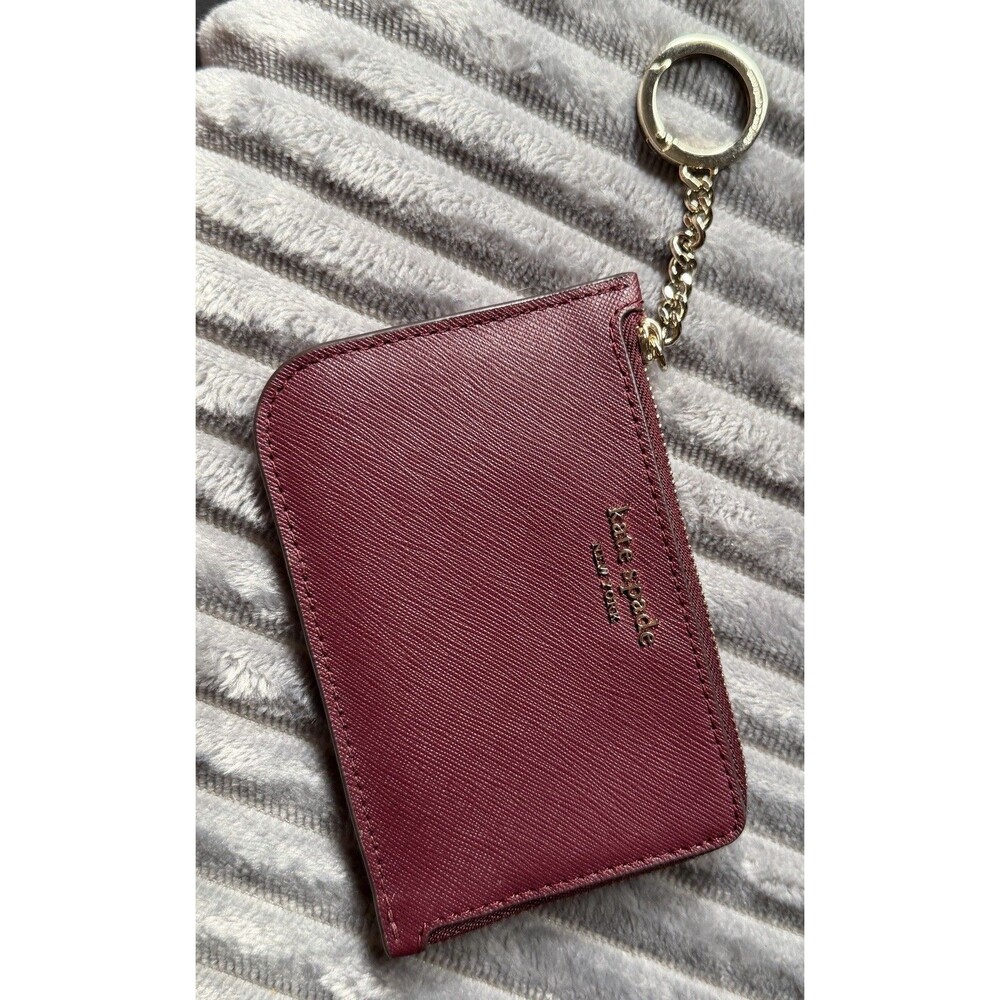 Kate Spade Womens Cameron burgundy Saffiano Leather Keychain Card Wallet